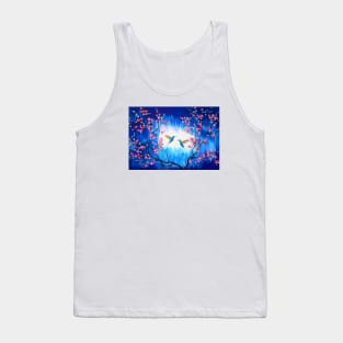 Blue, Cherry Blossoms and Hummingbirds Tank Top